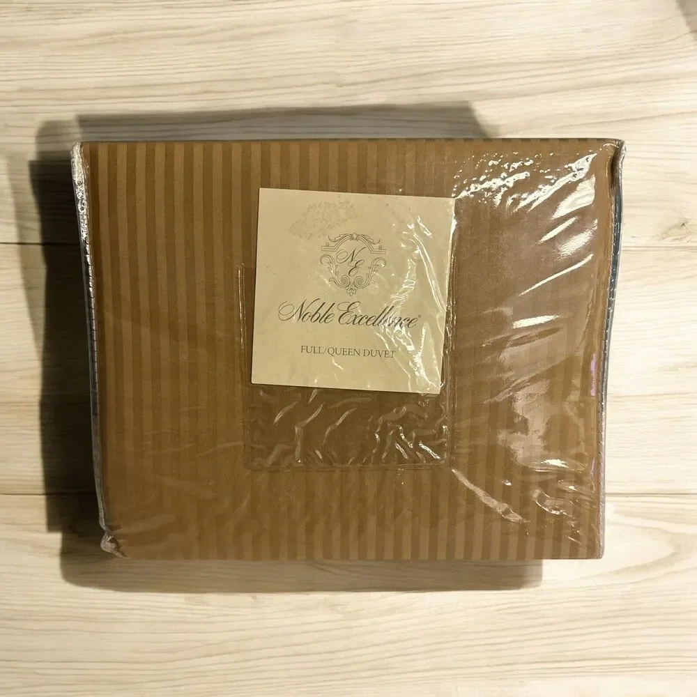 Noble‎ Excellence MELANI Duvet Cover Striped Tan 100% Egyptian Cotton 90” X 94”